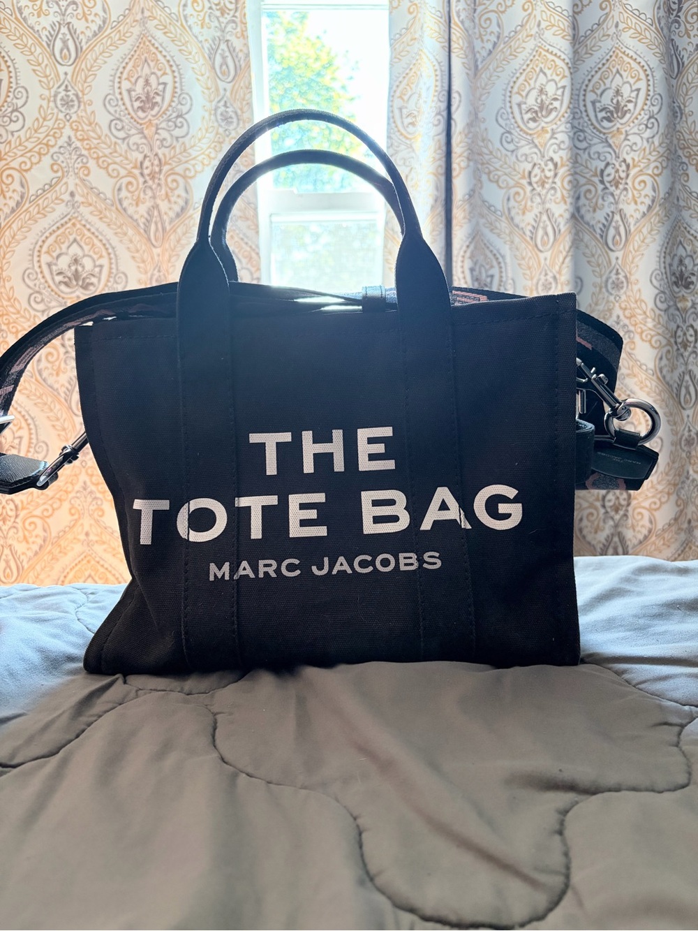 Marc Jacobs Black Canvas 'The Tote Bag' with White Logo